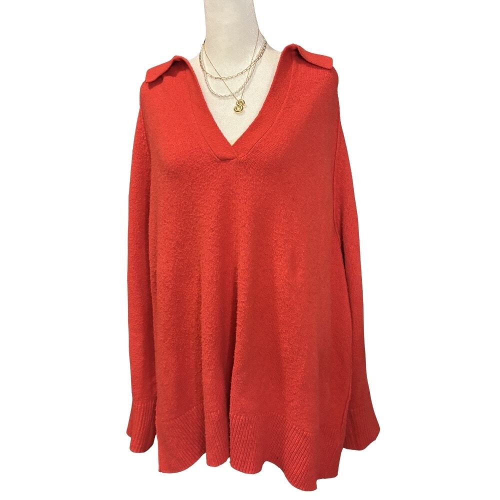 Aerie UnREAL Polo Sweater Oversized Tunic Red Orange Size XL